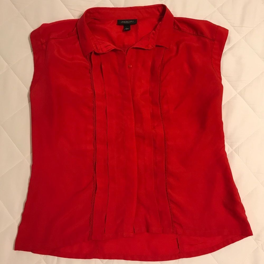 Jason Wu for Target, Red Sleeveless Blouse. Button up with lace embellishment